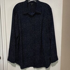 Talbots navy and white polka dot long sleeved collared button down shirt size 2X